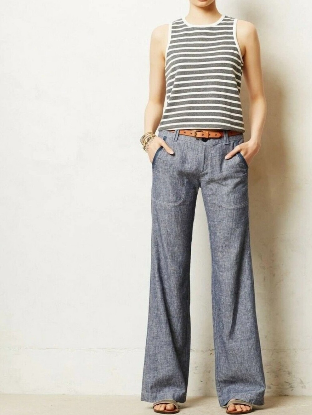 Anthropologie × Pilcro And The Letterpress Linen & Cotton Chambray Pants Blue 6